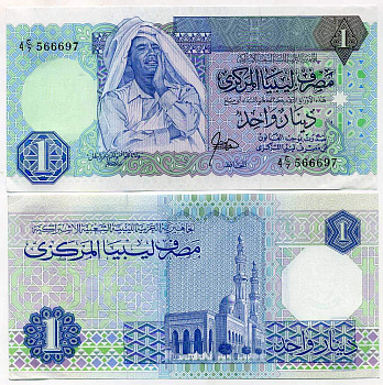 Ливия 1 динар ND (1988) Муаммар Каддафи, мечеть Мавлаи Мухаммад Pick 54 бумага UNC (пресс) 445-66-3