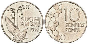 Финляндия 10 пенни 1996 M KM 65 медно-никель aUNC 99-1265