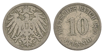 Германия 10 пфеннигов 1893 A, Вильгельм II (1888-1918) KM 12, J. 13 медно-никель 4640-231