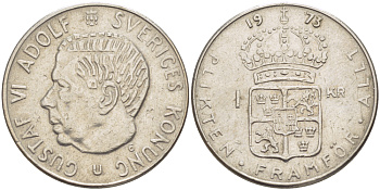 Швеция 1 крона 1973 Густав VI Адольф (1950-1973) KM 826а медь плакированная медно-никелем 4606-1054