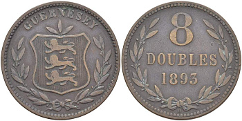 Гернси 8 даблов (дублей) 1893 Н KM 7 бронза 4517-943