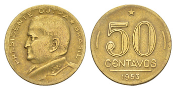 Бразилия 50 сентаво 1953 Эурику Дутра KM 563 алюминиевая бронза 4644-458