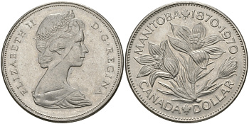 Канада 1 доллар 1970 100 лет со дня присоединения провинции Манитоба (1870-1970) KM 78 никель UNC 97-244