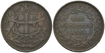 Британская Индия 1/4 анны 1858 KM 463 медь 98-1224