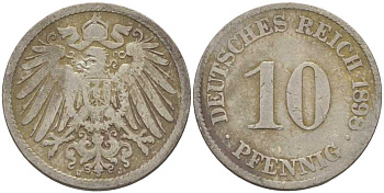 ГЕРМАНИЯ 10 ПФЕННИГОВ 1898 J KM 12, J. 13 медно-никель 4401-1037