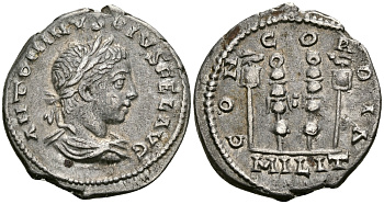 Римская Империя денарий 218 - 222 Элагабал CONCORDIA MILIT легионные знаки Антиохия about Extremely fine RIC 187 серебро 1073-5-7-3