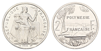 Французская Полинезия 2 франка 1991 KM 10 алюминий UNC 179-921