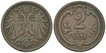 Австрия 2 геллера 1912 Франц Иосиф I (1848-1916) KM 2801 бронза 192-145