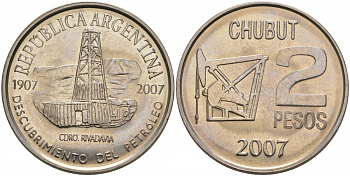 Аргентина 2 песо 2007 100 лет первой нефтяной скважине в Аргентине KM 145 медно-никель UNC M14-9