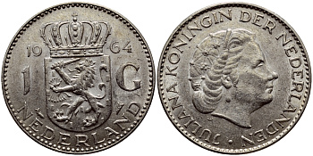 Нидерланды 1 гульден 1964 Юлиана (1948-1980) KM 184 серебро 25-112