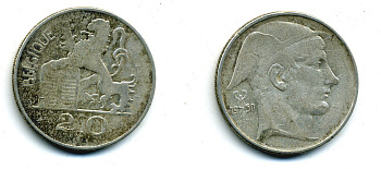 Бельгия 20 франков 1950 Леопольд III (1934-1950), BELGIQUE KM 140.1 серебро 86-1523