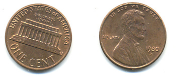 США 1 цент 1980 D, Авраам Линкольн KM 201 медь цинк 86-117