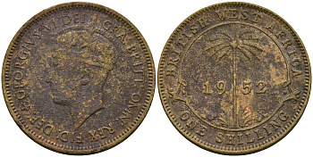 Британская Западная Африка 1 шиллинг 1951 Георг VI KM 28 олово латунь 25-1132