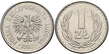 Польша 1 злотый 1987 MW KM 49.2 алюминий    4161-1035