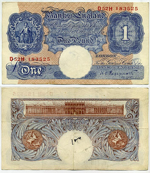 Англия 1 фунт ND (1940-1948) подпись Peppiatt Pick 367 а бумага 451-133-1