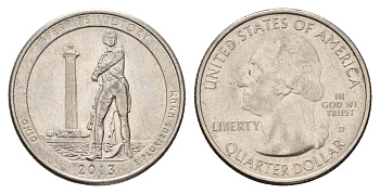 США 25 центов (квотер, 1/4 доллара) 2013 D, «Парки США» - Победа Перри и Международный мемориал мира KM 543 медь плакированный медно-никелем 4666-1042