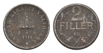 Венгрия 2 филлера 1918 KB, Карл I (1916-1918) KM 497 железо 4665-422