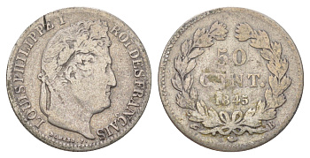 Франция 50 сантимов 1845 B, Луи-Филипп I (1830-1848) KM 768 серебро 4623-1148