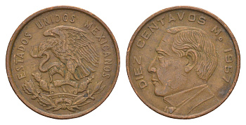 Мексика 10 сентаво 1957 KM 433 бронза 4656-1152