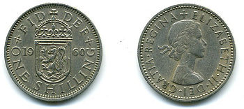 Великобритания 1 шиллинг 1960 Елизавета II (1952-2022), Английский герб KM 904, Spink 4147 46-2641