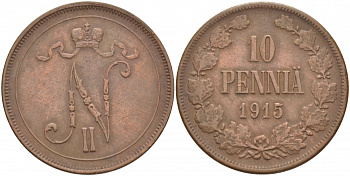 РОССИЯ ДЛЯ ФИНЛЯНДИИ 10 ПЕННИ 1915 Биткин 438 медь 51-1424