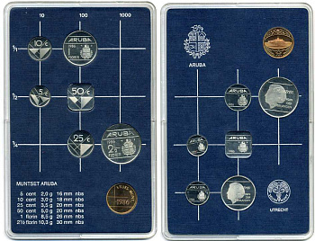 Аруба официальный набор из 6 монет 1986 в оригинальном пластиковом буклете, с жетоном монетного двора KM MS1 (KM 1 -6) UNC 5-4-1-03