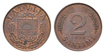 Латвия 2 сантима 1939 KM 11.2 бронза 4679-249