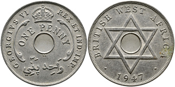 Британская Западная Африка 1 пенни 1947 Георг VI (1937-1952) KM 19 медно-никель 1523-524