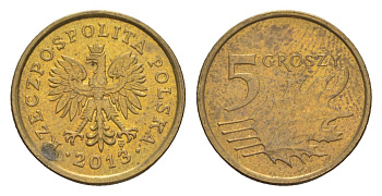 Польша 5 грошей 2013 Y 278 марганец латунь UNC 4625-416