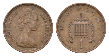 Великобритания 1 пенни 1971 Елизавета II (1952-2022) KM 915, Spink 4237 (B1) бронза 4697-934