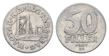 Венгрия 50 филлеров 1967 BP мост Елизаветы в Будапеште KM 574 алюминий 4668-229