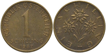 АВСТРИЯ 1 ШИЛЛИНГ 1987 KM 2886 алюминиевая бронза 181-224