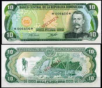 Доминиканская Республика 10 песо 1978 Матиас Рамон Мелла, образец, SPECIMEN Pick 119 s1 бумага UNC (пресс) 451-811-1