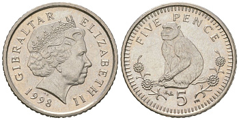 Гибралтар 5 пенсов 1998 KM 775 медно-никель UNC 4618-622