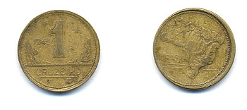 Бразилия 1 крузейро 1945 KM 558 алюминевая бронза 76-752