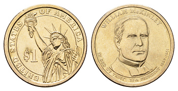 США 1 доллар 2013 P, Президент США - Уильям Мак-Кинли (1897–1901) KM 547 медь с марганцево-латунным покрытием UNC 4700-1044