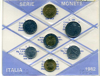 Италия госнабор из 7 монет 1982 UNC 1-6-4-50
