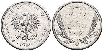 Польша 2 злотых 1989 MW, Народная Республика KM 80.3, Parchimowicz 219a алюминий UNC 4580-767
