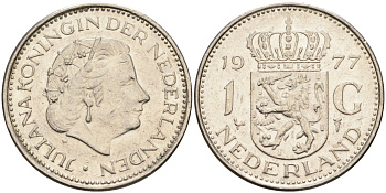Нидерланды 1 гульден 1977 Юлиана (1948-1980) KM 184a никель 4171-132
