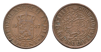 Голландская Ост-Индия (Нидерландская Индия) 1/2 цента 1937 Вильгельмина (1890-1948) KM 314 бронза 3955-366