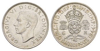 Великобритания 2 шиллинга (флорин) 1944 Георг VI (1936-1952) KM 855, Spink 4081 серебро UNC 5010-1514