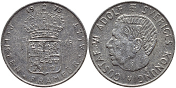 Швеция 1 крона 1973 Густав VI Адольф (1950-1973) KM 826а медь плакированная медно-никелем 4395-315