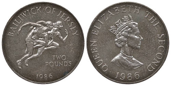 Джерси 2 фунта 1986 XIII игры Британского содружества в Эдинбурге KM 67.1 медно-никель UNC 00-00