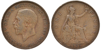 Великобритания 1 пенни 1929 Георг V (1910-1936) KM 838, Spink 4055 бронза 4123-1025