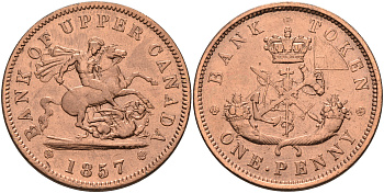 Канада 1 пенни 1857 UPPER CANADA ТОКЕН КМ-tn3 KM TN3 медь    4599-512