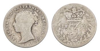 Великобритания 3 пенса 1859 Виктория (1837-1901) KM 730, Spink 3914 серебро 1520-1233