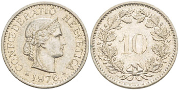 Швейцария 10 раппенов 1976 KM 27 медно-никель 4529-533