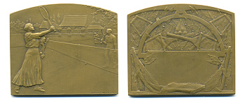 Франция плакетка начало XX века история большого тенниса, O.J.BAUDICHON 58х68 мм. бронза 00-00