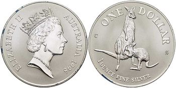 Австралия 1 доллар 1996 кенгуру с детенышем KM 297 серебро  UNC  1078-2-43