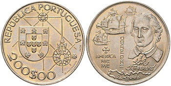 Португалия 200 эскудо 1992 Новый мир - Америка KM 660 медно-никель UNC 74-331